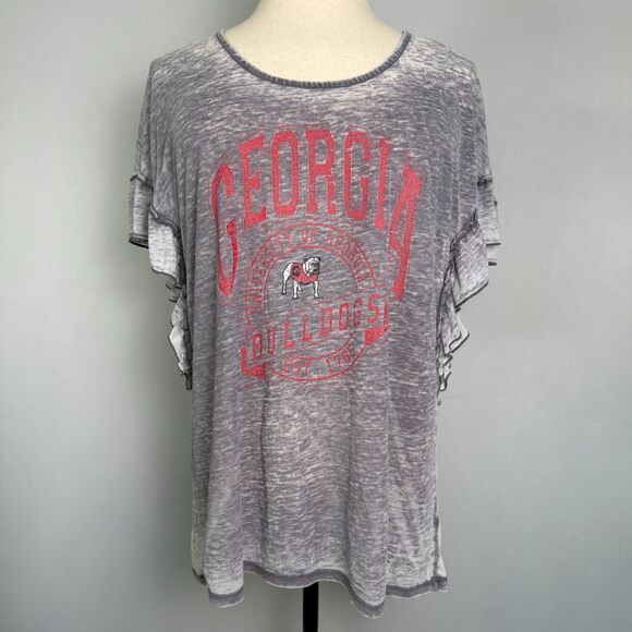 UGA Game Day Couture Women't Short Sleeve T-Shirt, Size XL, Ruffles, Gray & Red - Picture 1 of 14